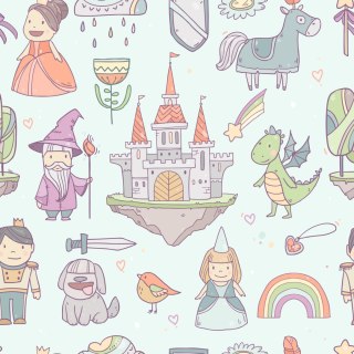 Tapeta Bajkowa Dla Dzieci, Wróżki, Smoki, Pieski