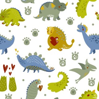 Tapeta Dla Dzieci, Dinozaury Kropki Serca
