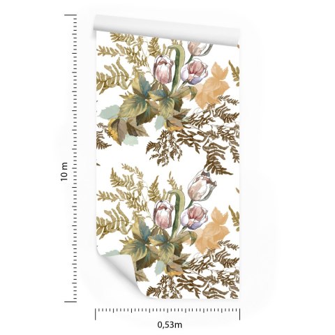Tapeta Liście I Tulipany W Stylu Vintage