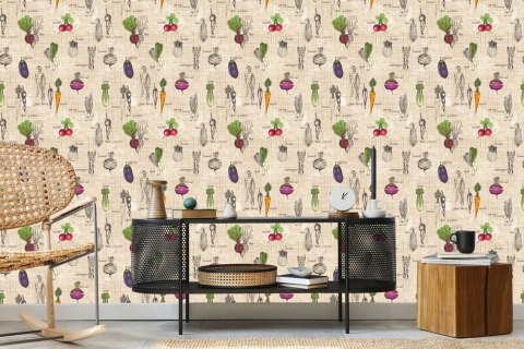 Tapeta Rysunki Warzyw W Stylu Vintage