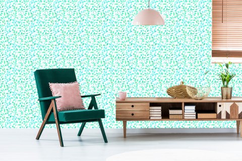 Tapeta Turkusowe Liście Malowane Akwarelą