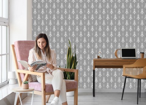 Tapeta Artystyczny Biały Wzór W Stylu Retro