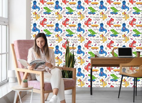 Tapeta Dla Dzieci, Kolorowe Krokodyle, Deskorolki