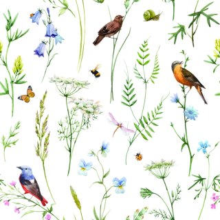 Tapeta Do Salonu Ptaki Kwiaty Liście Natura Motyle