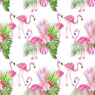 Tapeta Do Salonu, Flamingi, Kwiaty, Zieleń