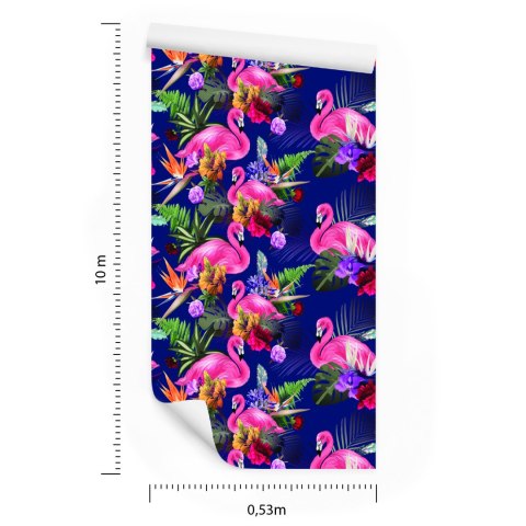 Tapeta Do Salonu, Ptaki, Flamingi, Kwiaty, Rośliny