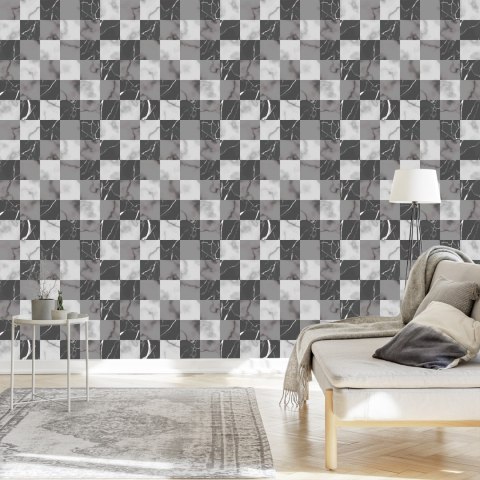 Tapeta Modernistyczna Szara Krata Na Wzór Marmuru