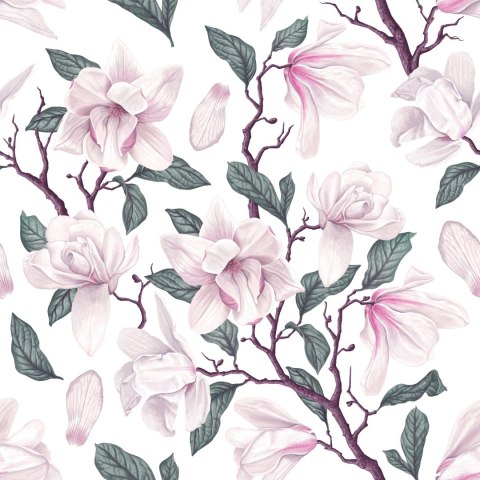 Tapeta Malowane Kwitnące Kwiaty Magnolii