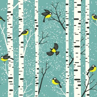 Tapeta Brzozy I Kolorowe Ptaki Zimą