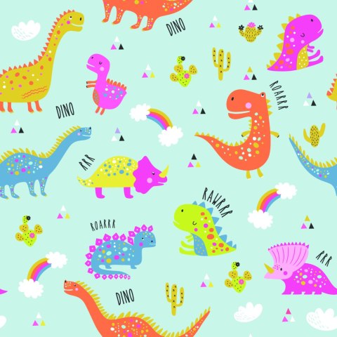 Tapeta Dla Dzieci Kolorowe Dinozaury Kaktusy Tęcza