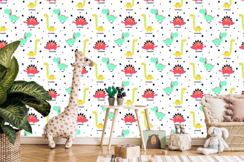 Tapeta Do Pokoju Dziecka Kolorowe Dinozaury Kropki