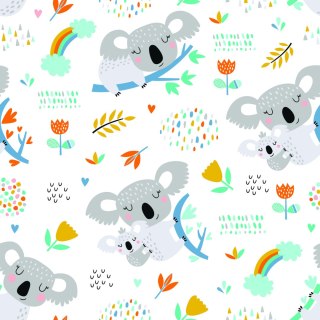 Tapeta Dla Chłopca, Koala, Tęcza, Chmury, Kwiaty