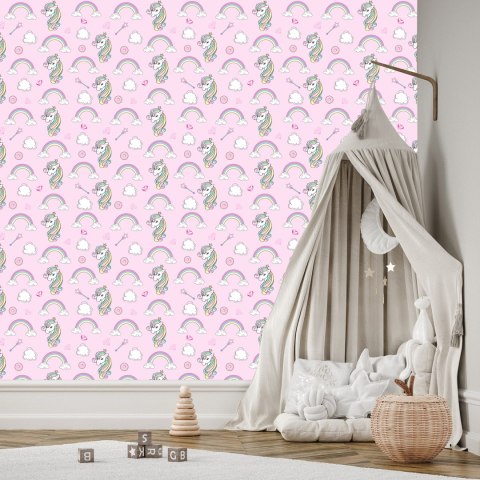 Tapeta Dla Dzieci - Kolorowe Jednorożce Wśród Chmur I Tęczy