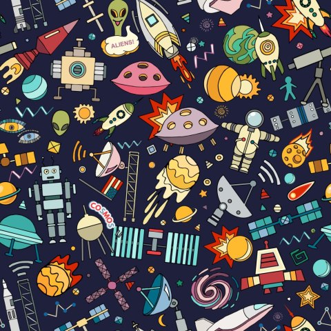 Tapeta Dla Dzieci - Planety, Gwiazdy, Rakiety I Kosmonauci