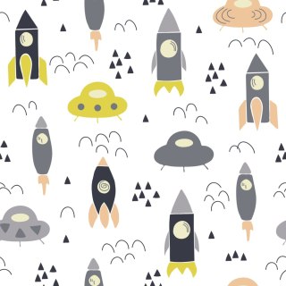 Tapeta Kosmos, Chmurki, Rakiety, Do Pokoju Dziecka