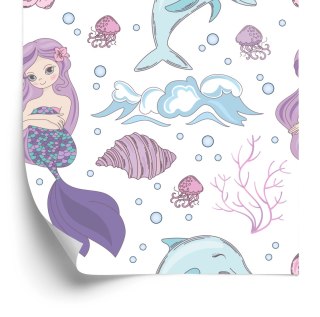 Tapeta Kolorowe Syrenki I Delfiny