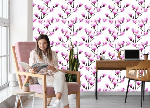 Tapeta Różowe Kwiaty Magnolii