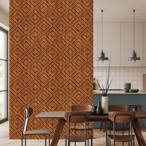 Tapeta Drewniany Wzór Geometryczny Retro