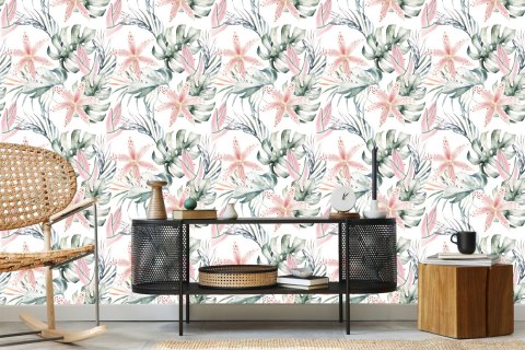 Tapeta Tropikalne Orchidee Z Liśćmi