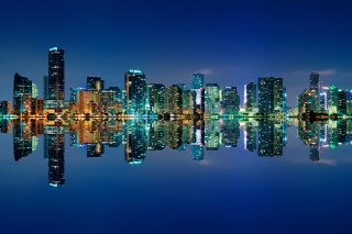 Obraz Wieloczęściowy Panorama Miami Nocą Horyzontalny Widok