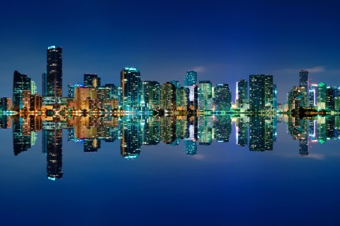 Obraz Wieloczęściowy Panorama Miami Nocą Horyzontalny Widok