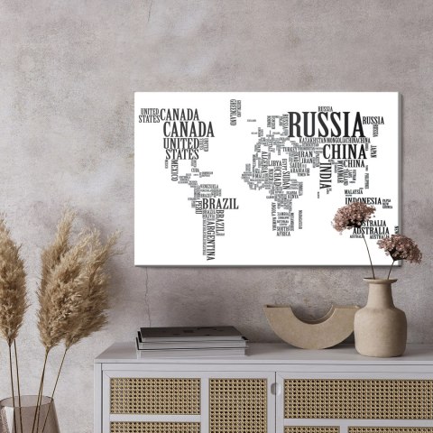 Obraz Na Płótnie Mapa Świata Z Czarnych Napisów