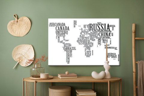 Obraz Na Płótnie Mapa Świata Z Czarnych Napisów