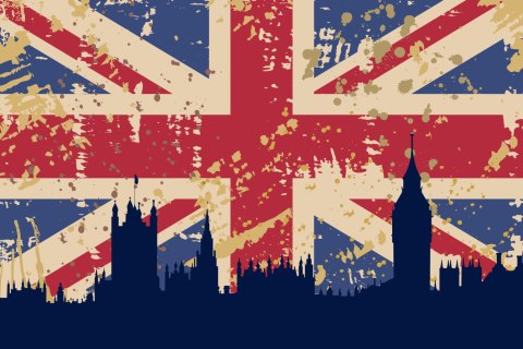 Obraz Na Płótnie Flaga Wielkiej Brytanii Z Sylwetką Londynu