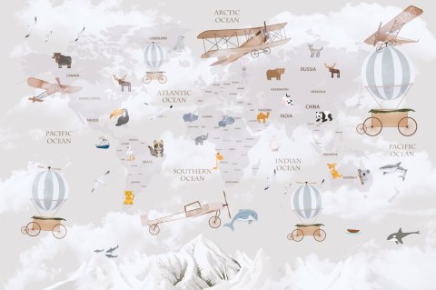 Fototapeta Animals World Map For Kids Wallpaper Design