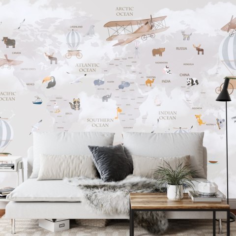 Fototapeta Animals World Map For Kids Wallpaper Design
