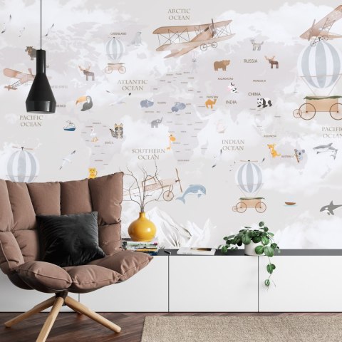 Fototapeta Animals World Map For Kids Wallpaper Design
