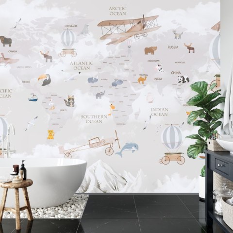 Fototapeta Animals World Map For Kids Wallpaper Design