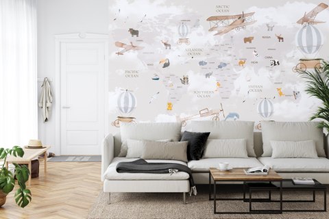 Fototapeta Animals World Map For Kids Wallpaper Design