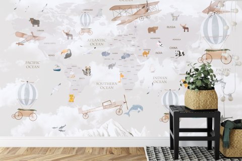 Fototapeta Animals World Map For Kids Wallpaper Design