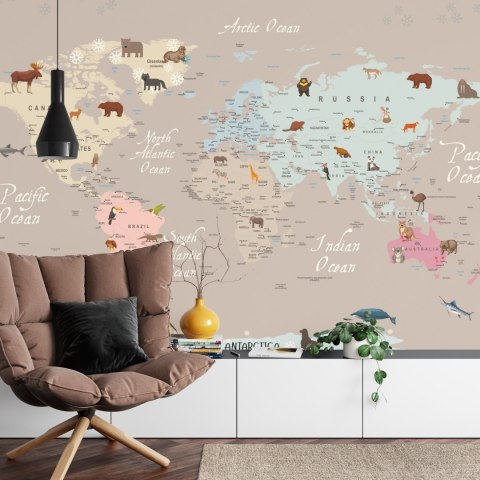 Fototapeta Animals World Map For Kids Wallpaper Design