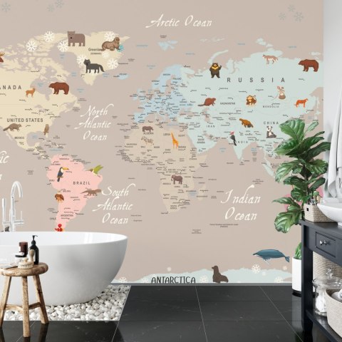 Fototapeta Animals World Map For Kids Wallpaper Design