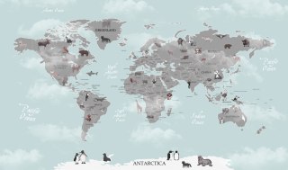 Fototapeta Animals World Map For Kids Wallpaper Design