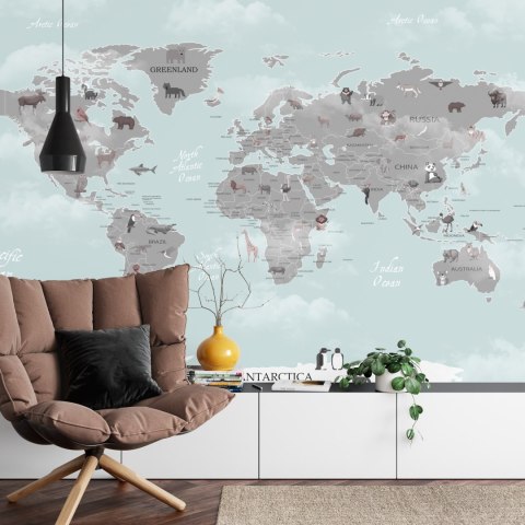Fototapeta Animals World Map For Kids Wallpaper Design