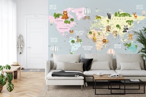 Fototapeta Animals World Map For Kids Wallpaper Design