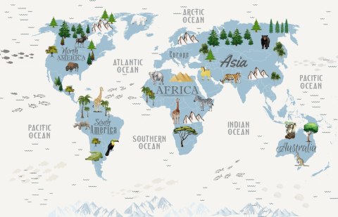 Fototapeta Animals World Map For Kids Wallpaper Design