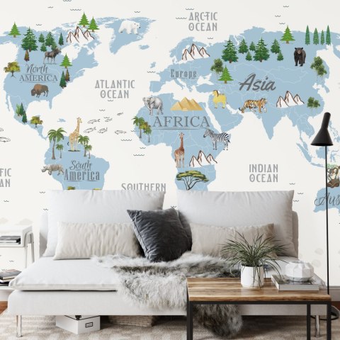 Fototapeta Animals World Map For Kids Wallpaper Design