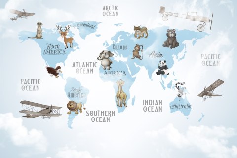 Fototapeta Animals World Map For Kids Wallpaper Design