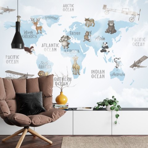 Fototapeta Animals World Map For Kids Wallpaper Design