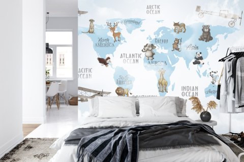 Fototapeta Animals World Map For Kids Wallpaper Design