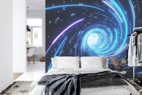 Fototapeta Flying Inside Digital Data Tunnel. Futuristic Abstract Background With Neon Rays. Concept For Big Data, Blockchain, C