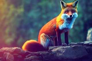Fototapeta Fox Sitting In The Woods With Weird Eyes