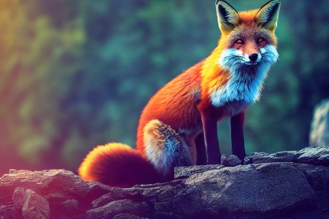 Fototapeta Fox Sitting In The Woods With Weird Eyes