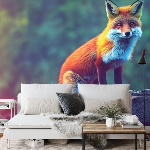 Fototapeta Fox Sitting In The Woods With Weird Eyes