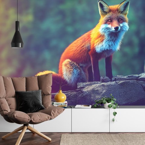 Fototapeta Fox Sitting In The Woods With Weird Eyes
