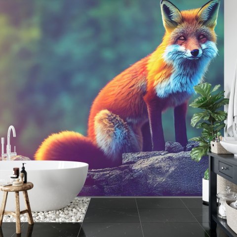 Fototapeta Fox Sitting In The Woods With Weird Eyes